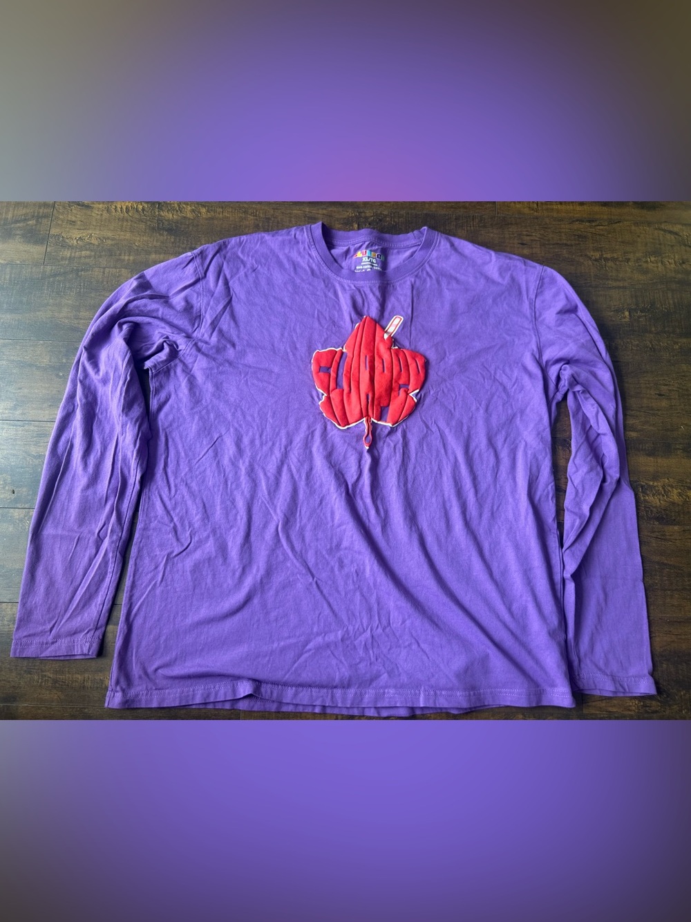 Purple Long-Sleeve Graphic Tee with Red Chest Motif